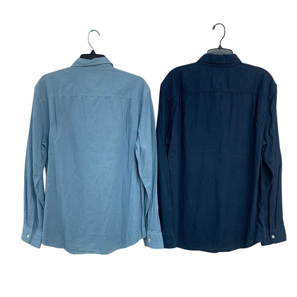 2 New American Eagle Mens Medium Blue Cotton Linen Long Sleeve Button Up Shirts - Picture 2 of 4